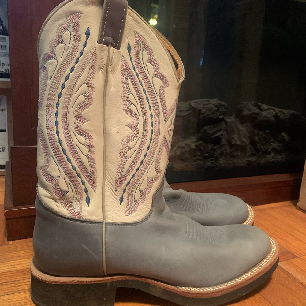 Gray Justin Boots Round Toe Cowboy Cowgirl